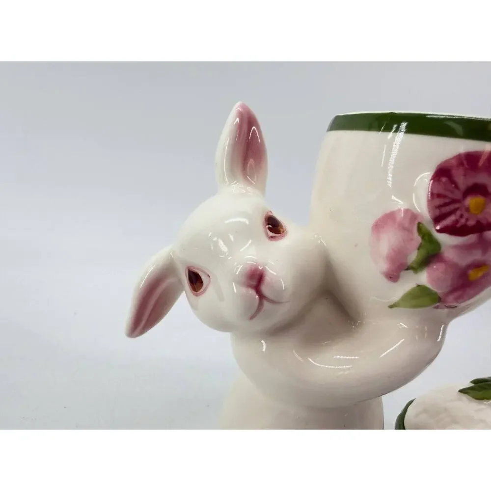 Vintage Avon Easter Bunny Candle Holder Trinket Box Brazil 1981 1982 Set